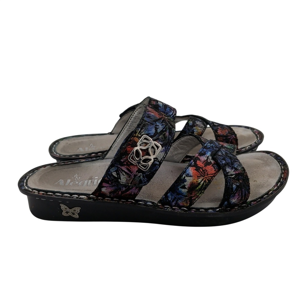 Alegria Victoriah Multi-Color Floral Leather Slide Sandals Womens 39 VIC-343